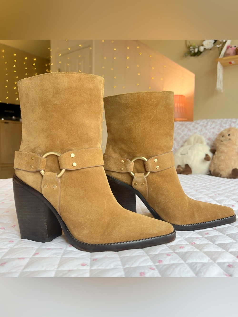 Rag & Bone Rio Western Boot Sabbia Suede Pointed Toe Ankle Boots 37.5